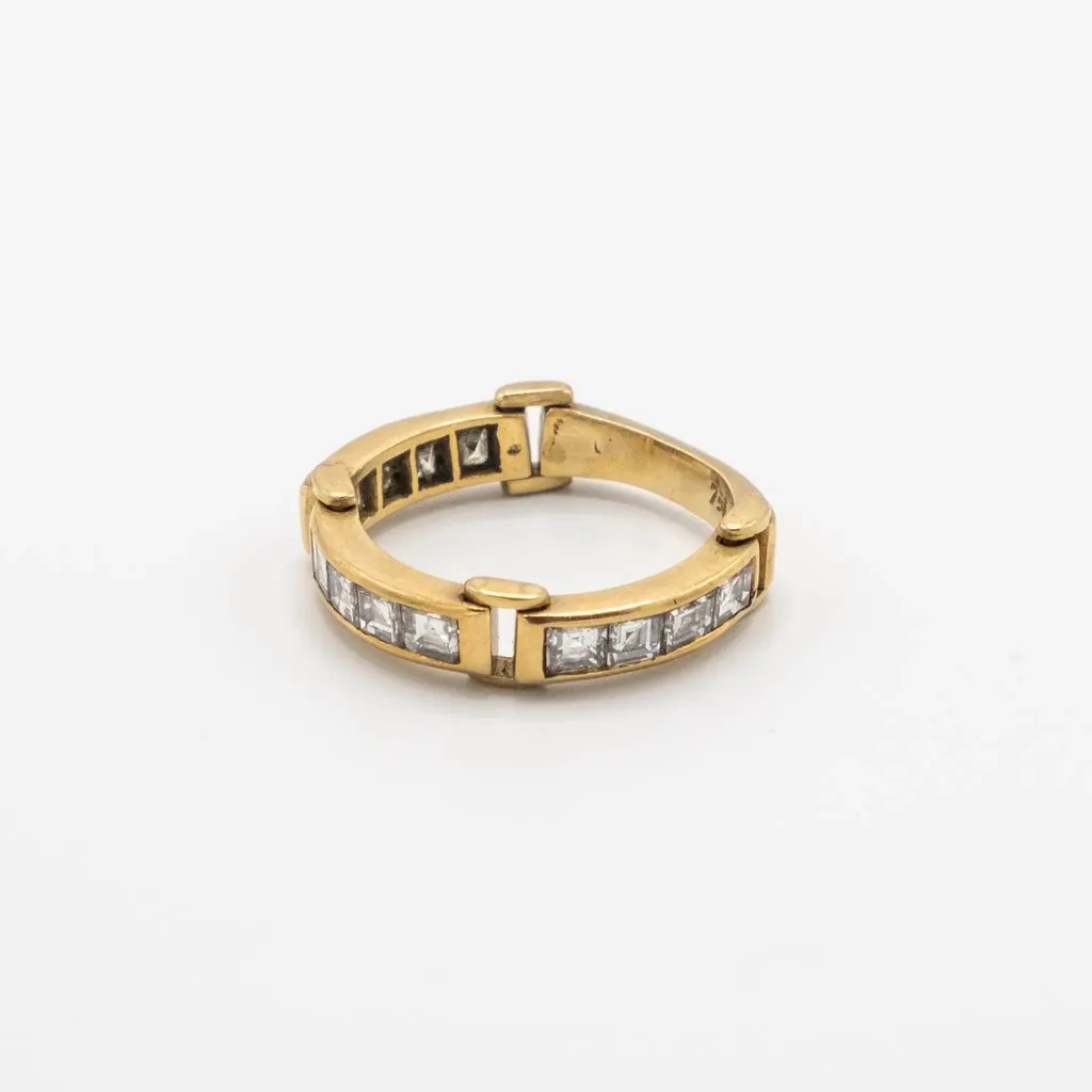 Unsigned Vintage 18K Yellow Gold Ring with Channel-Set Diamonds - '80s Yellow Good - Back View