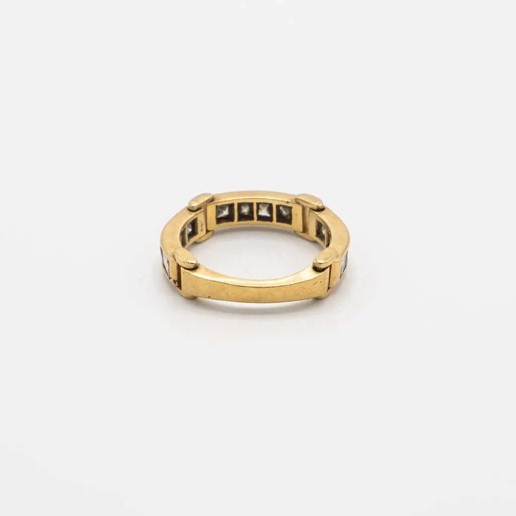 Unsigned Vintage 18K Yellow Gold Ring with Channel-Set Diamonds - '80s Yellow Good - Model View