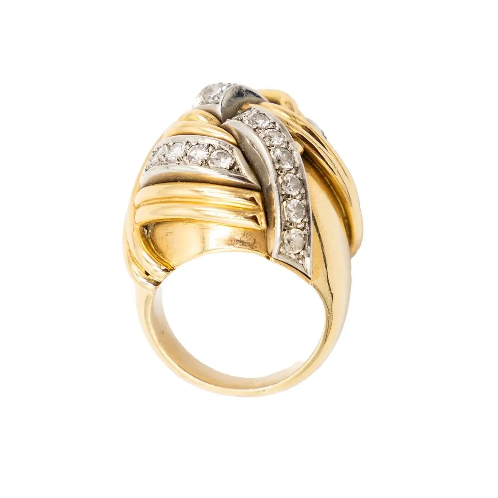 Unsigned Vintage 18K Yellow Gold & Diamond Knot Ring – '40s Yellow Good - Front View
