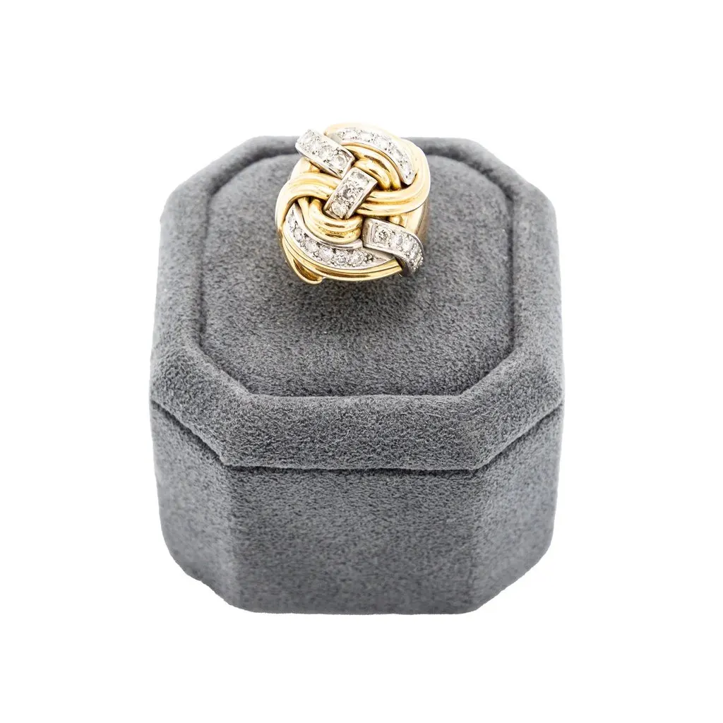 Unsigned Vintage 18K Yellow Gold & Diamond Knot Ring – '40s Yellow Good - Back View