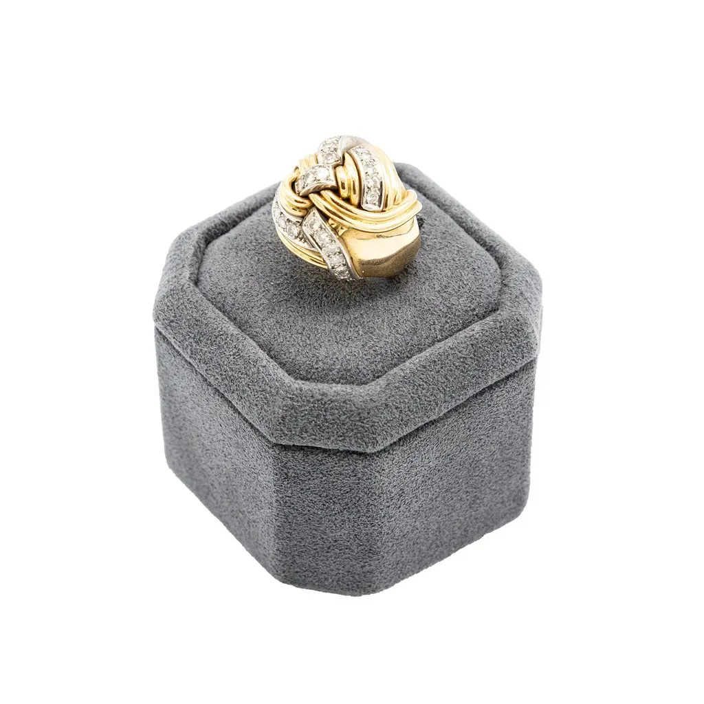 Unsigned Vintage 18K Yellow Gold & Diamond Knot Ring – '40s Yellow Good - Inside View