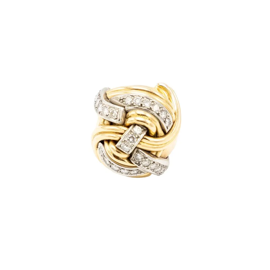 Unsigned Vintage 18K Yellow Gold & Diamond Knot Ring – '40s Yellow Good - Model View