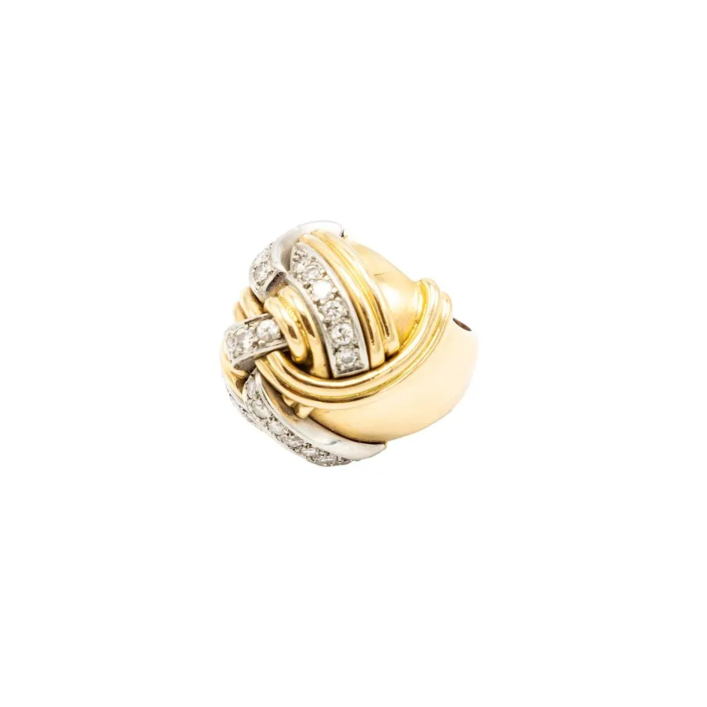 Unsigned Vintage 18K Yellow Gold & Diamond Knot Ring – '40s Yellow Good - Box View