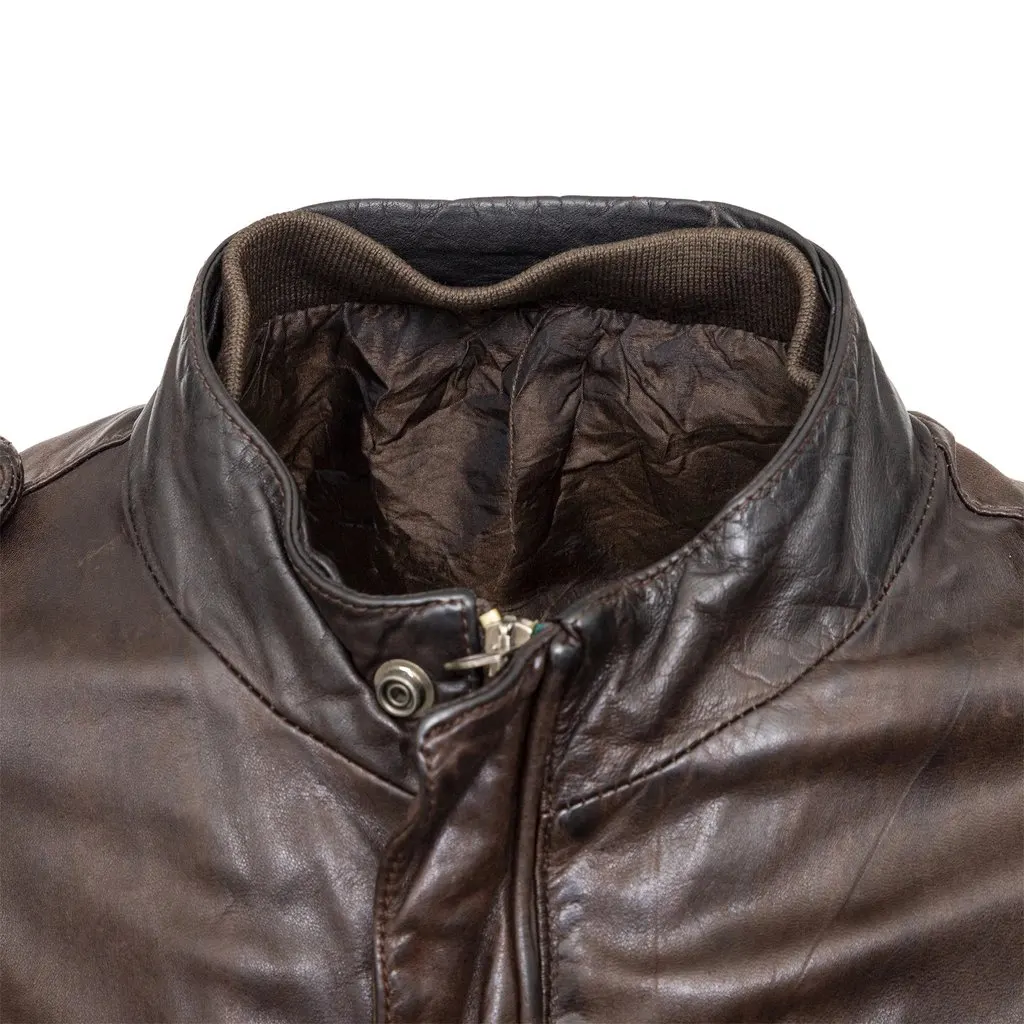 Unsigned Brogden Leather Jacket - '00s Brown Leather Good - Model View