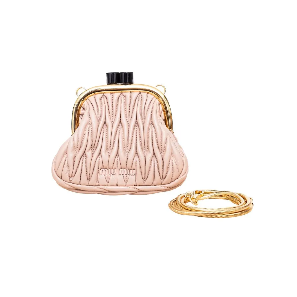 Miu Miu Belle Mini Matelassé Clutch - '20s Pink Leather Good - Front View