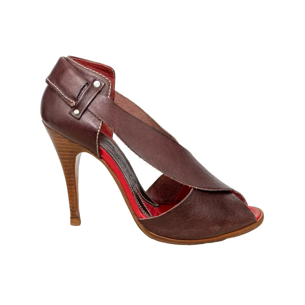 Vivienne Westwood Brown Leather Peep-Toe Sandals - '00s Brown Leather Good - Front View