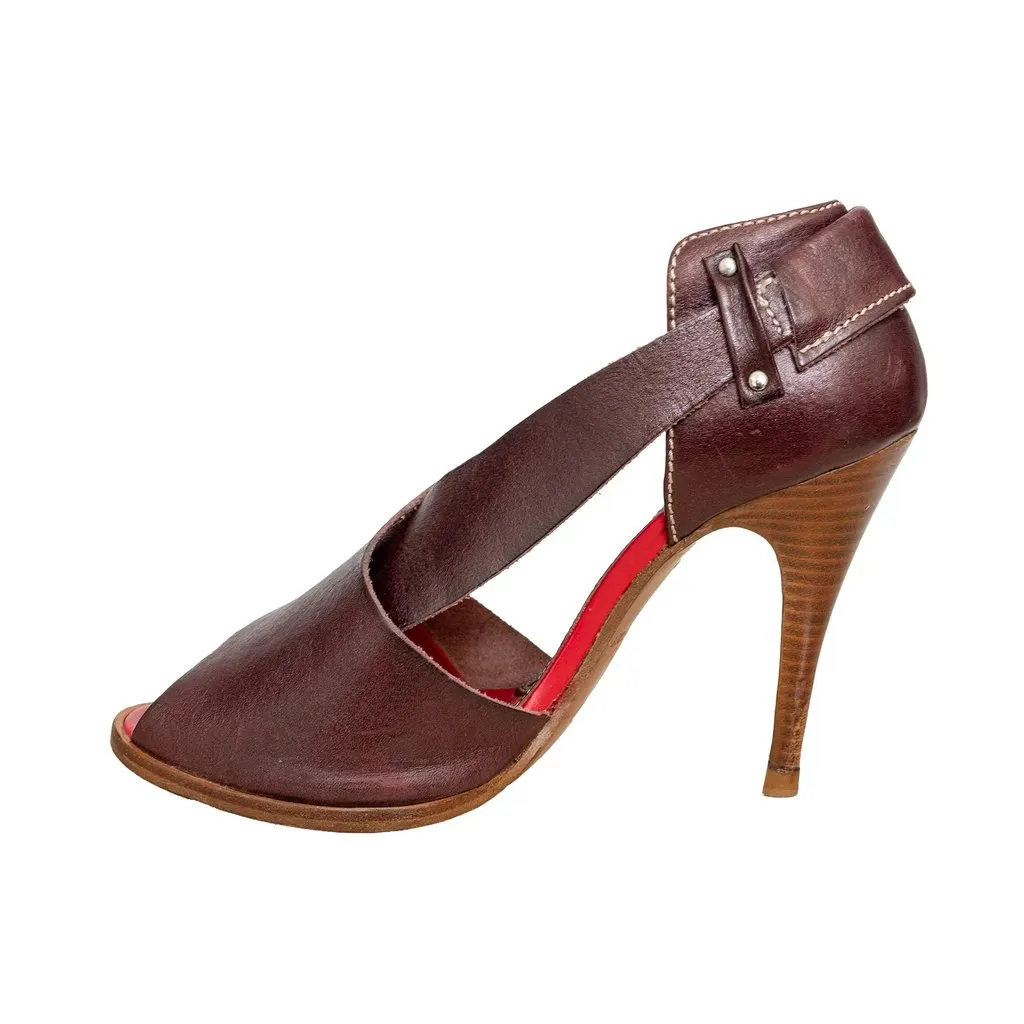 Vivienne Westwood Brown Leather Peep-Toe Sandals - '00s Brown Leather Good - Back View