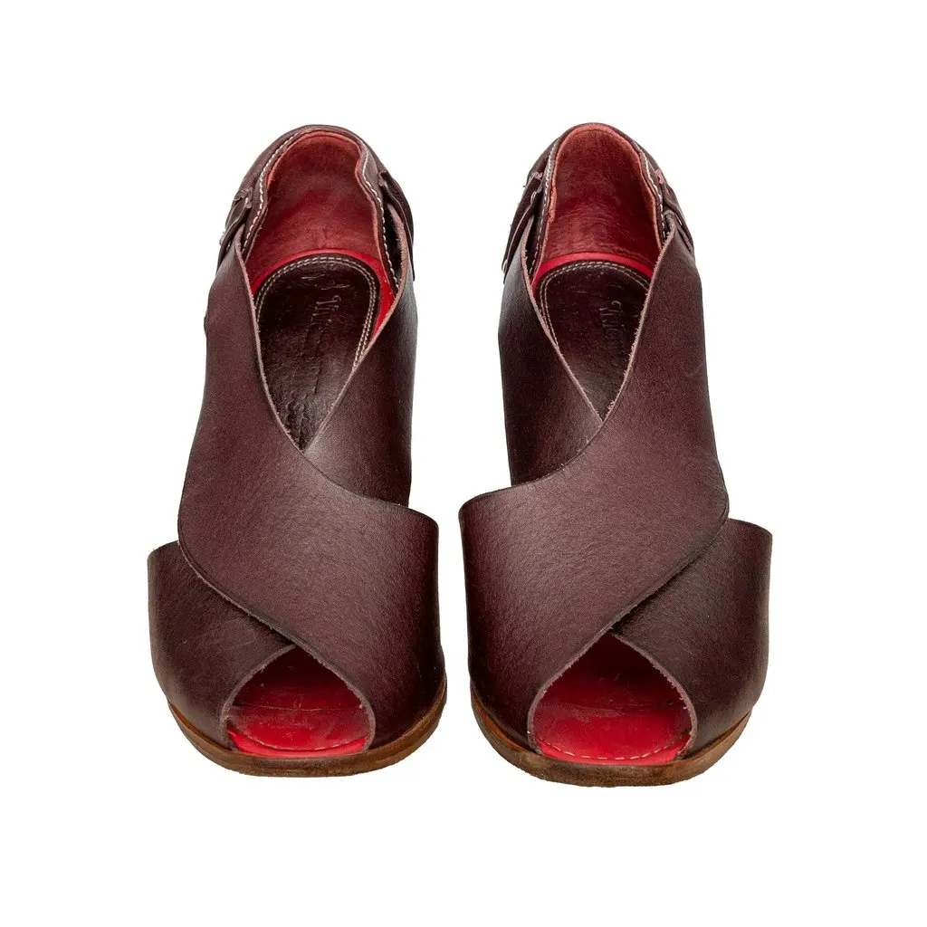 Vivienne Westwood Brown Leather Peep-Toe Sandals - '00s Brown Leather Good - Inside View