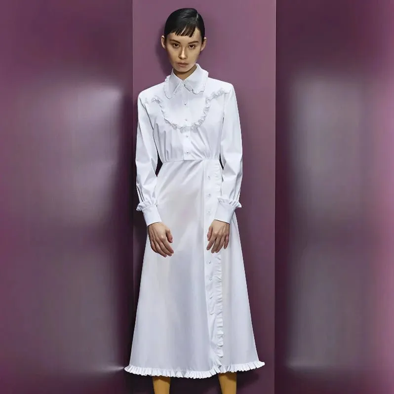 Prada Ruffle Collar Long Dress - '20s Green Good - Back View