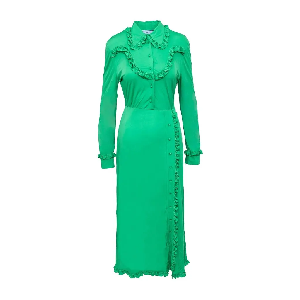 Prada Ruffle Collar Long Dress - '20s Green Good - Inside View