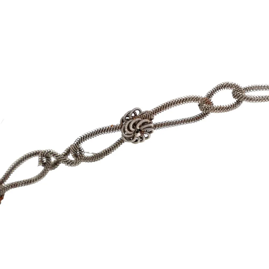 Unsigned 18th Century Silesian Iron Work Cross Necklace MultiColor Lace Good - Model View