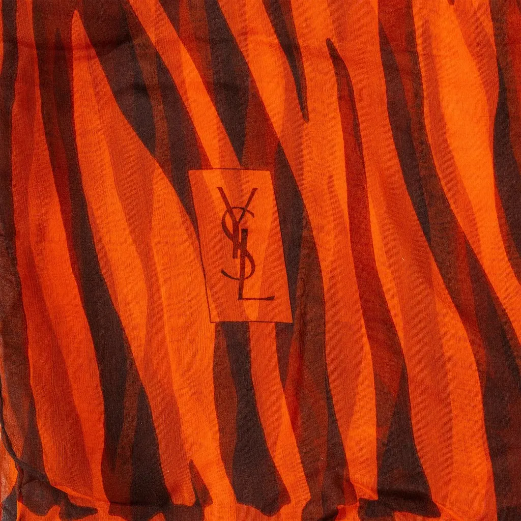 Saint Laurent Leopard Print Scarf - '00s Brown Silk Good - Inside View