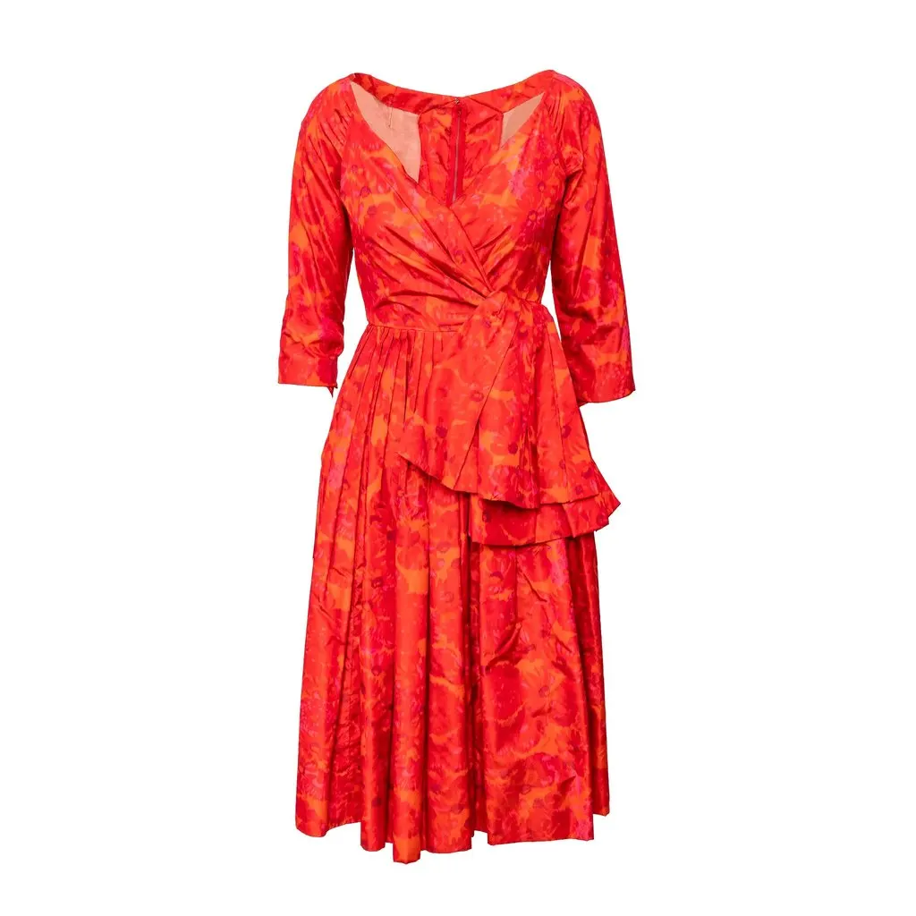 Christian Dior Boutique Silk Dress - '50s Red Silk Good - Front View