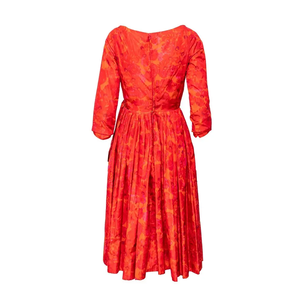 Christian Dior Boutique Silk Dress - '50s Red Silk Good - Back View