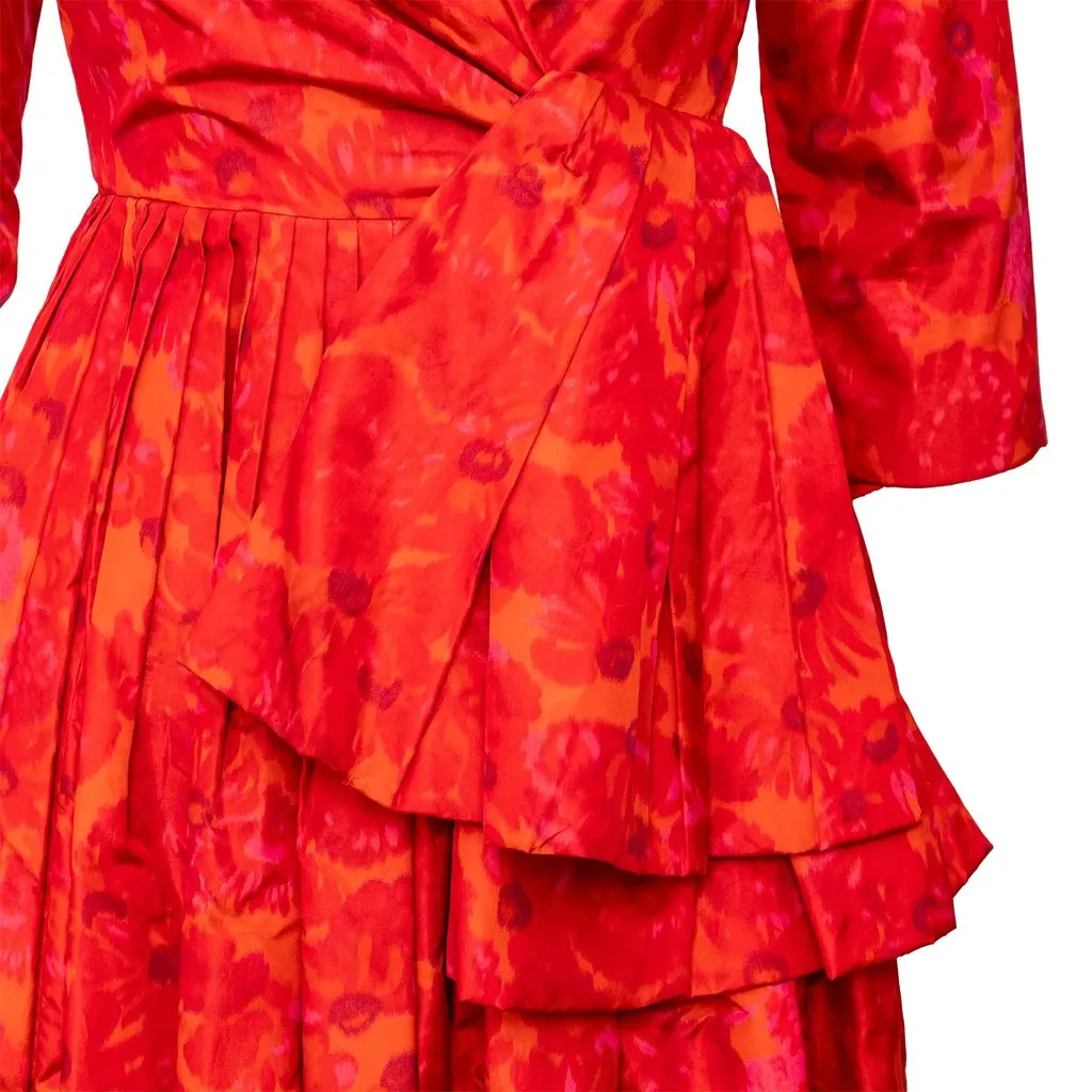 Christian Dior Boutique Silk Dress - '50s Red Silk Good - Model View