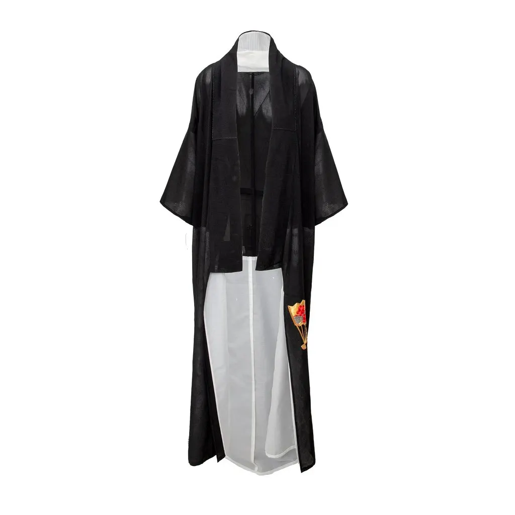 Unsigned Japanese Kimono - '80s Black Silk Good - Front View
