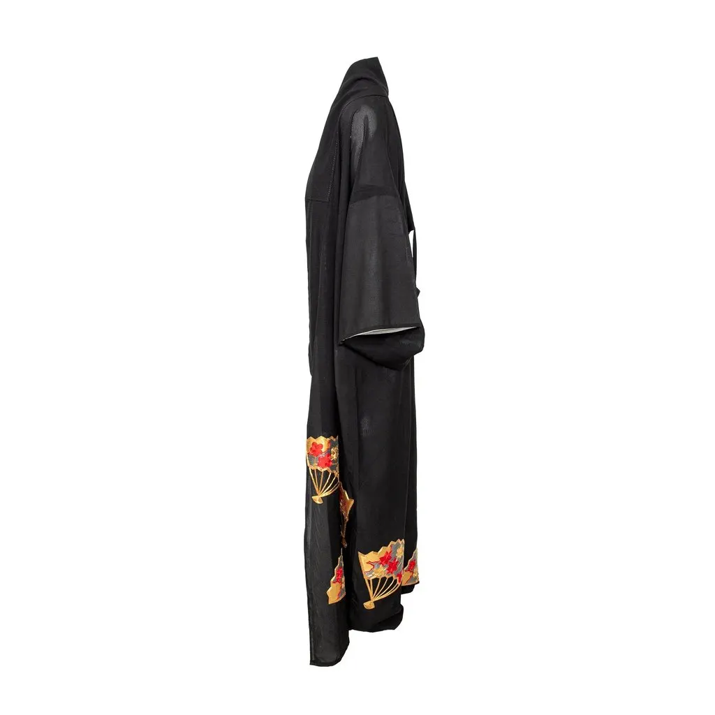 Unsigned Japanese Kimono - '80s Black Silk Good - Back View