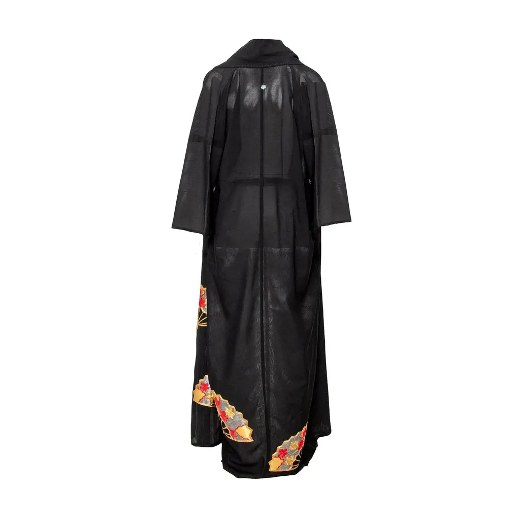 Unsigned Japanese Kimono - '80s Black Silk Good - Inside View