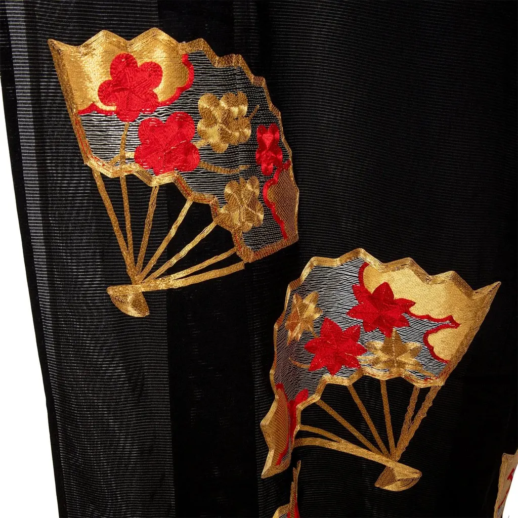 Unsigned Japanese Kimono - '80s Black Silk Good - Model View