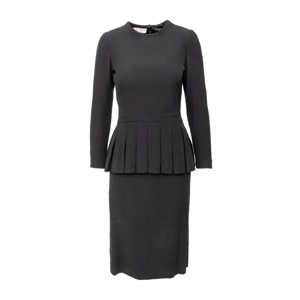Unsigned Jean Patou Pleated Dress - '50s Black Good - Front View