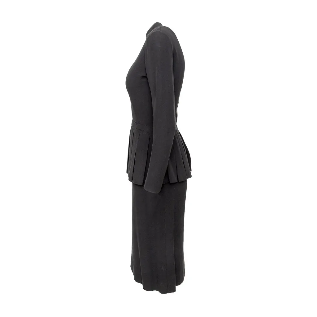 Unsigned Jean Patou Pleated Dress - '50s Black Good - Back View