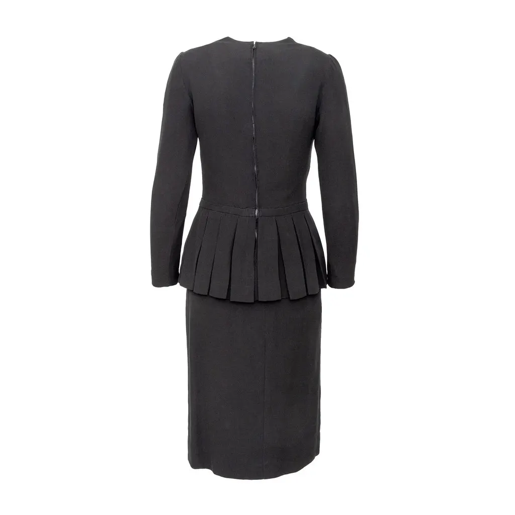 Unsigned Jean Patou Pleated Dress - '50s Black Good - Inside View