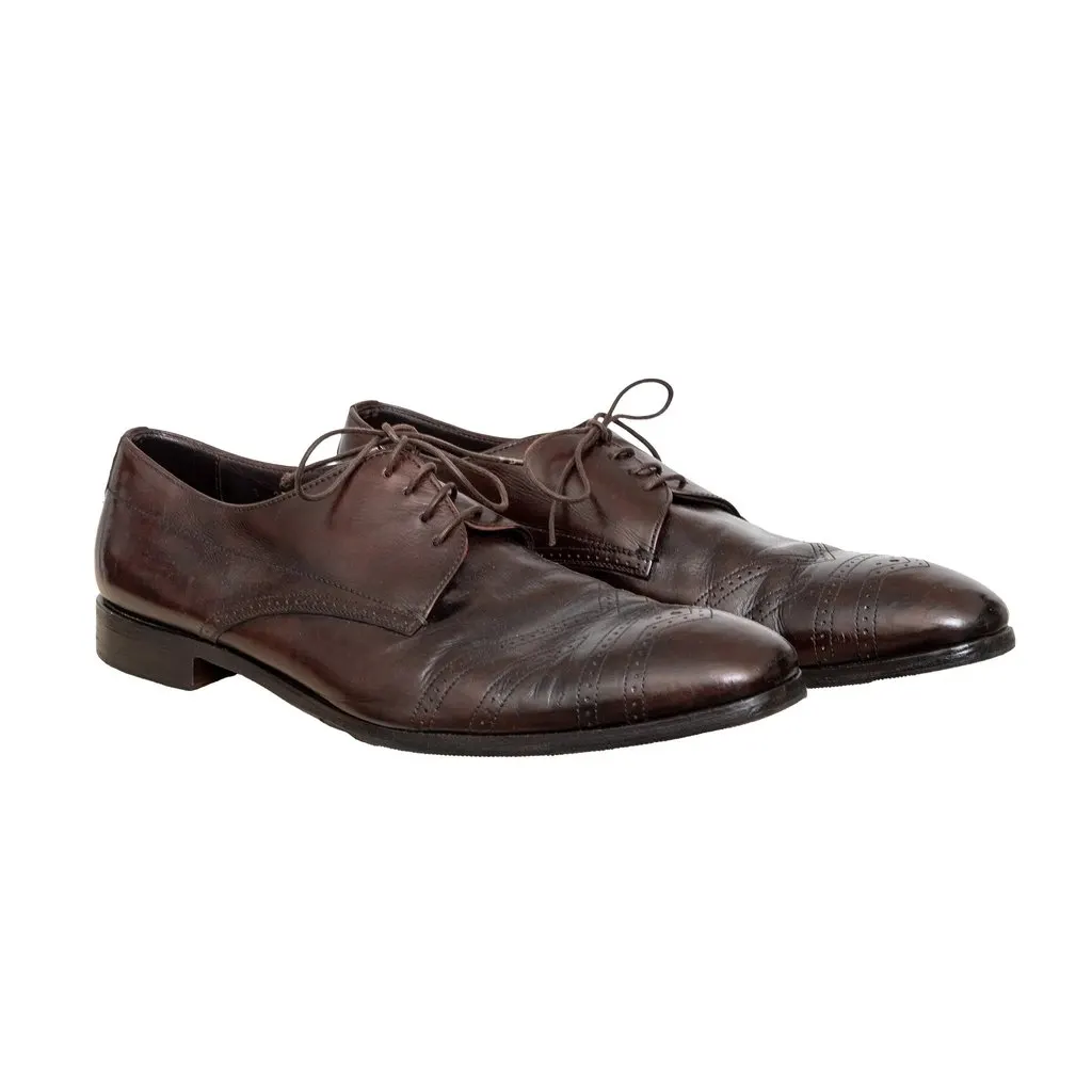 Prada Brogue Leather Shoes - '00s Brown Leather Good - Model View