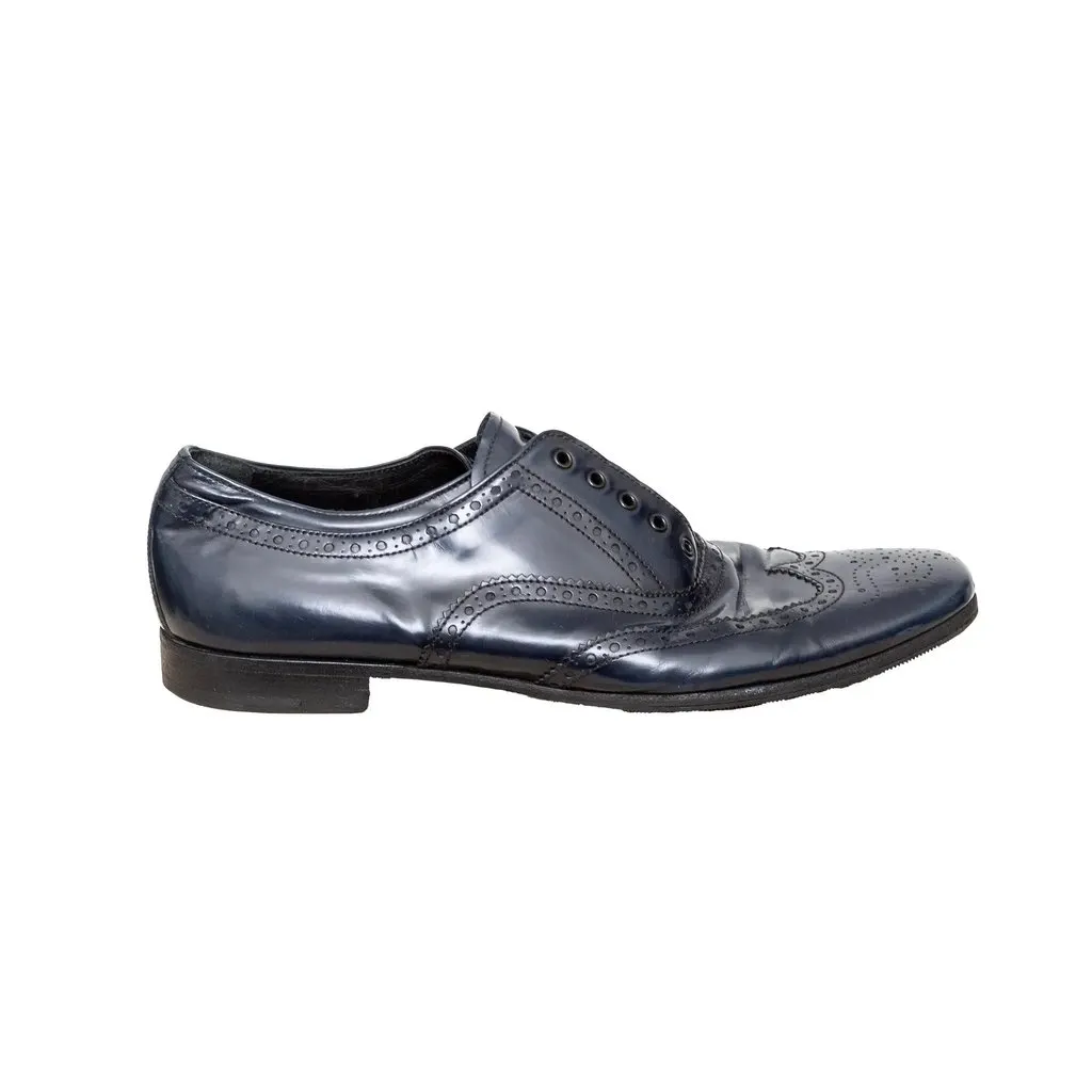 Prada Blue Brogue Leather Shoes - '00s Blue Leather Good - Front View