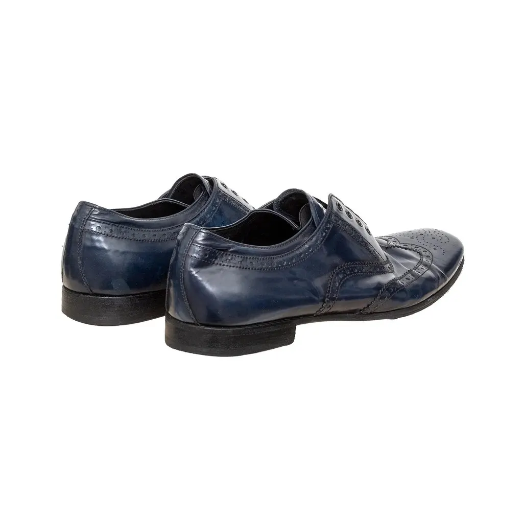Prada Blue Brogue Leather Shoes - '00s Blue Leather Good - Back View