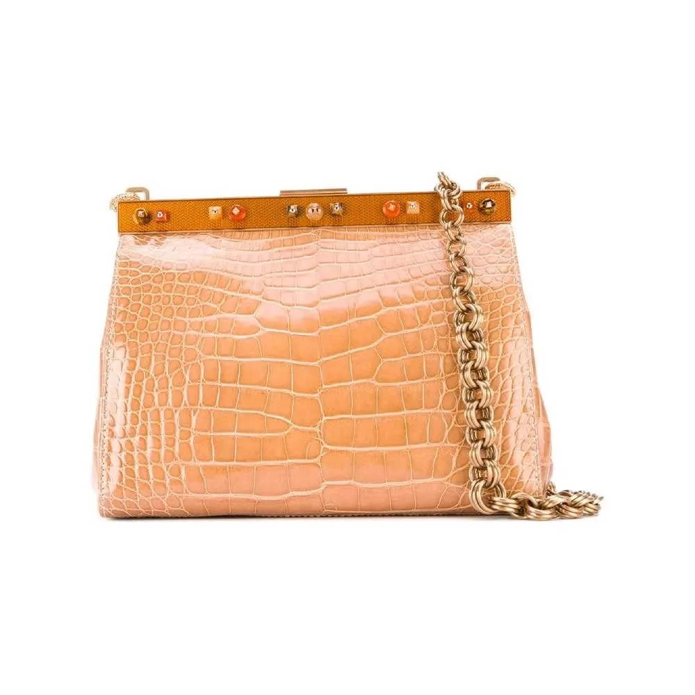Prada Beige Crocodile Leather Handbag - 2000s Beige Leather Good - Front View
