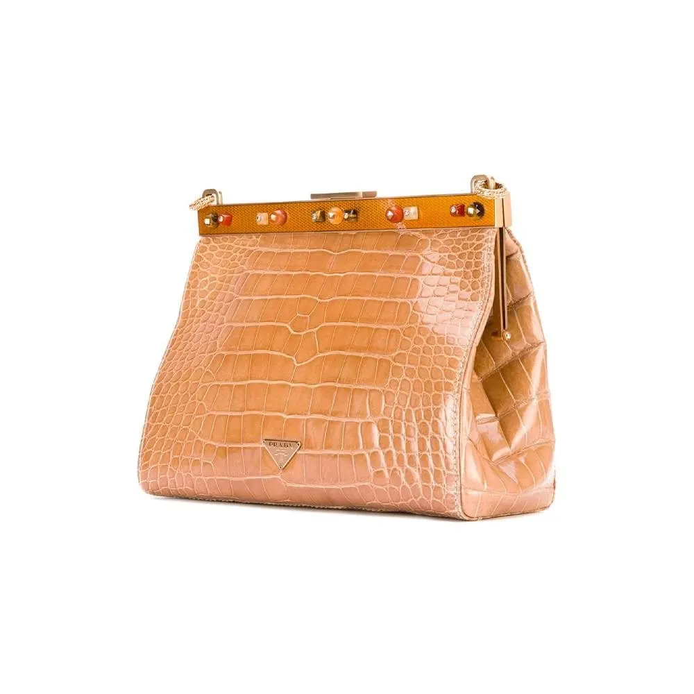 Prada Beige Crocodile Leather Handbag - 2000s Beige Leather Good - Inside View