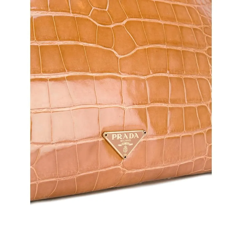 Prada Beige Crocodile Leather Handbag - 2000s Beige Leather Good - Model View