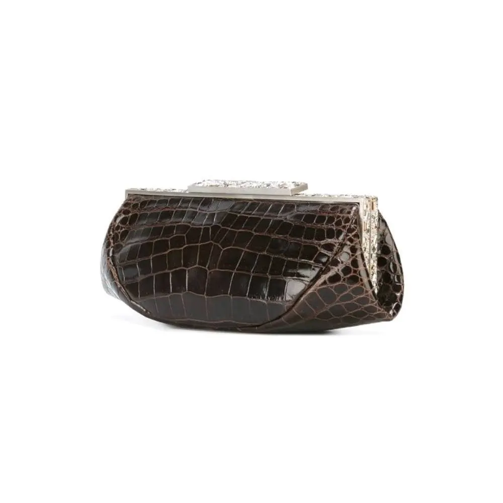 Giorgio Armani Brown Crocodile Leather Clutch - '80s Brown Leather Good - Inside View