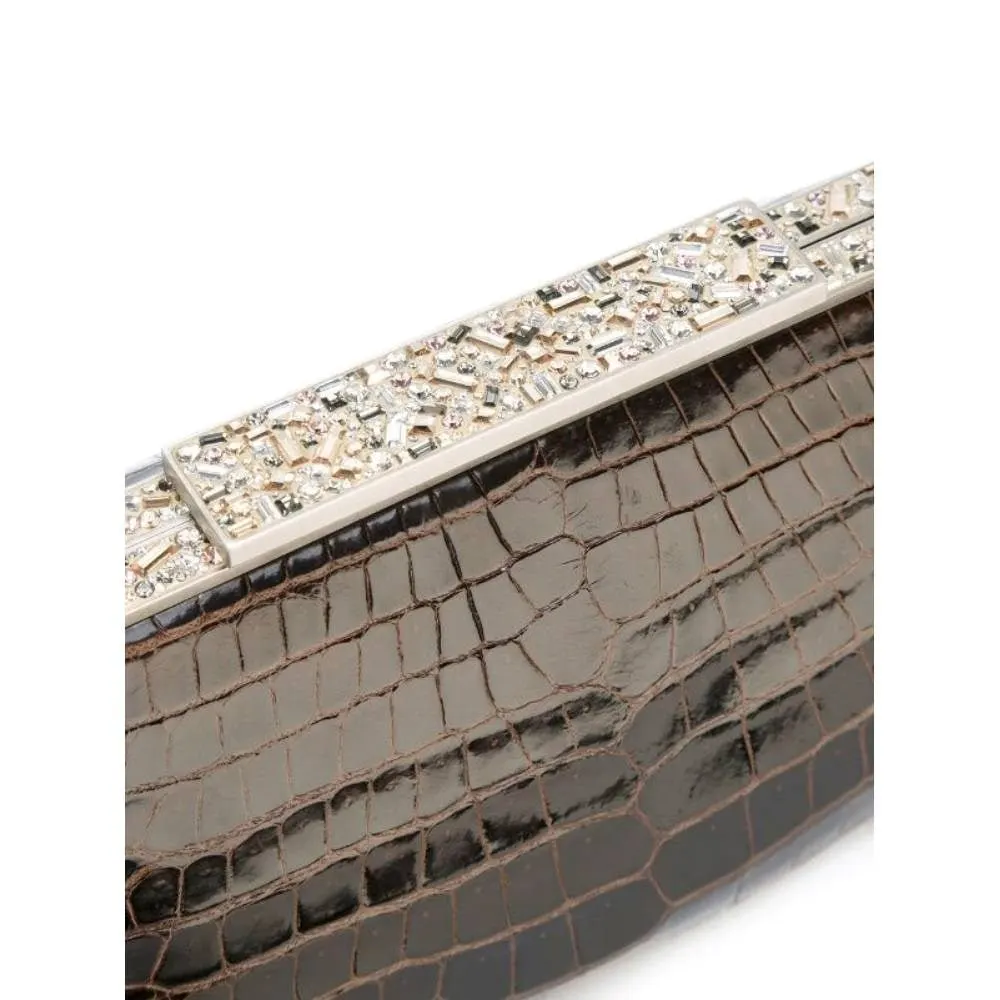 Giorgio Armani Brown Crocodile Leather Clutch - '80s Brown Leather Good - Model View
