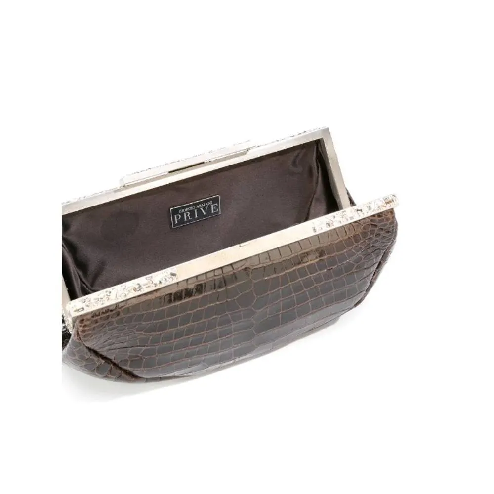 Giorgio Armani Brown Crocodile Leather Clutch - '80s Brown Leather Good - Box View