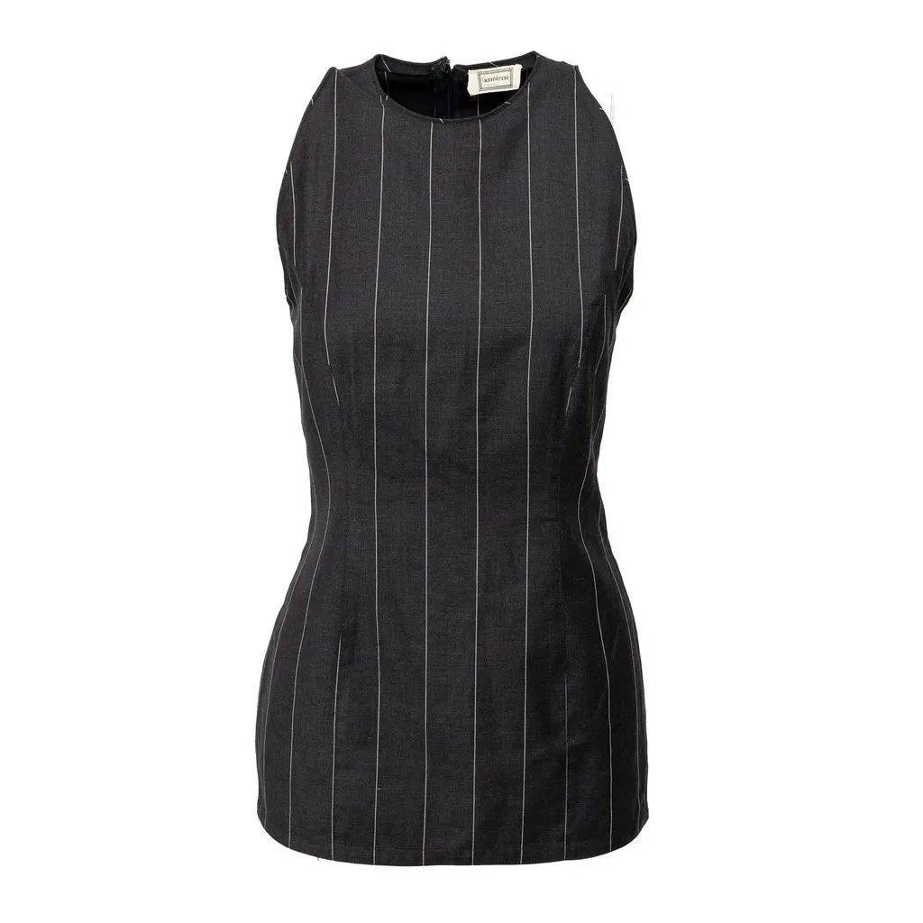 Versace Pinstripe Mini Dress - '90s Grey Wool Good - Front View