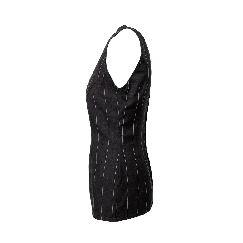 Versace Pinstripe Mini Dress - '90s Grey Wool Good - Back View