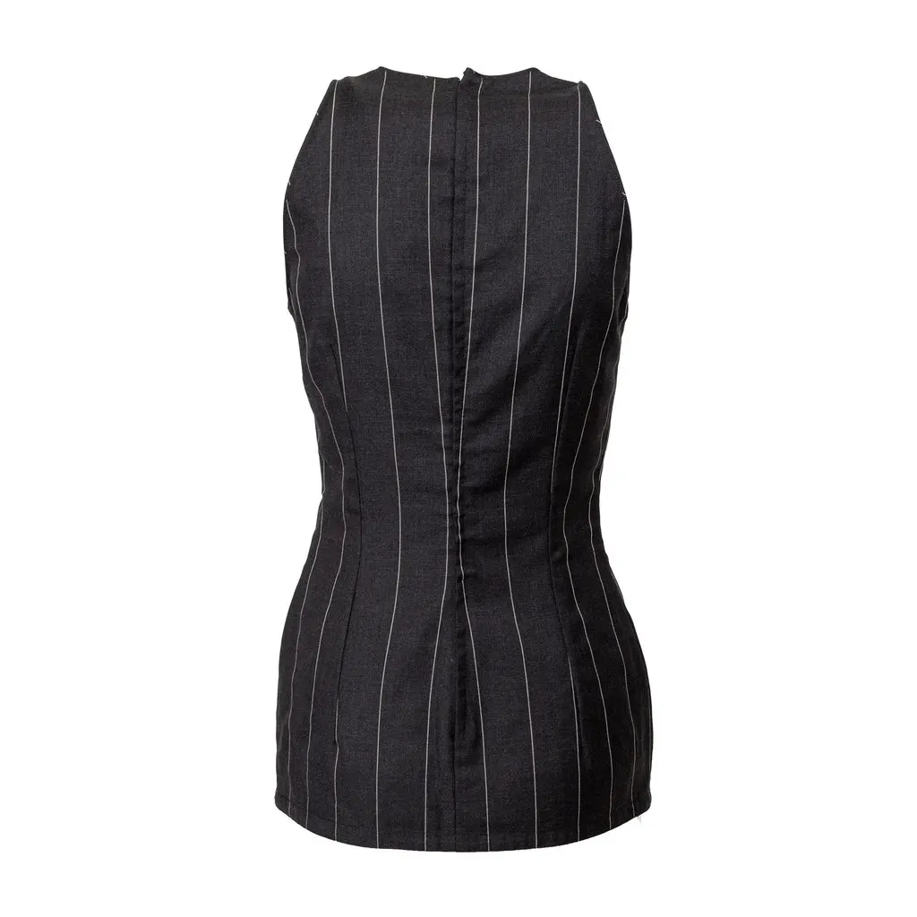 Versace Pinstripe Mini Dress - '90s Grey Wool Good - Inside View