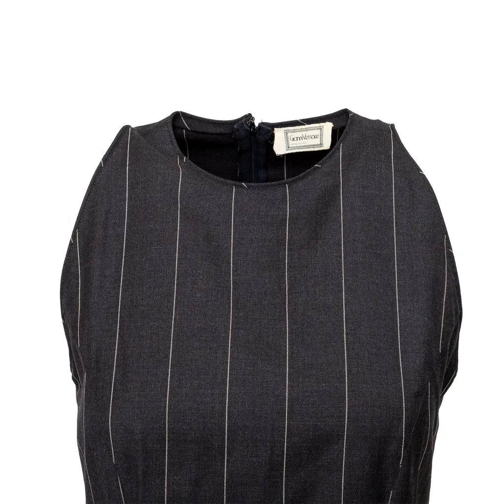 Versace Pinstripe Mini Dress - '90s Grey Wool Good - Model View