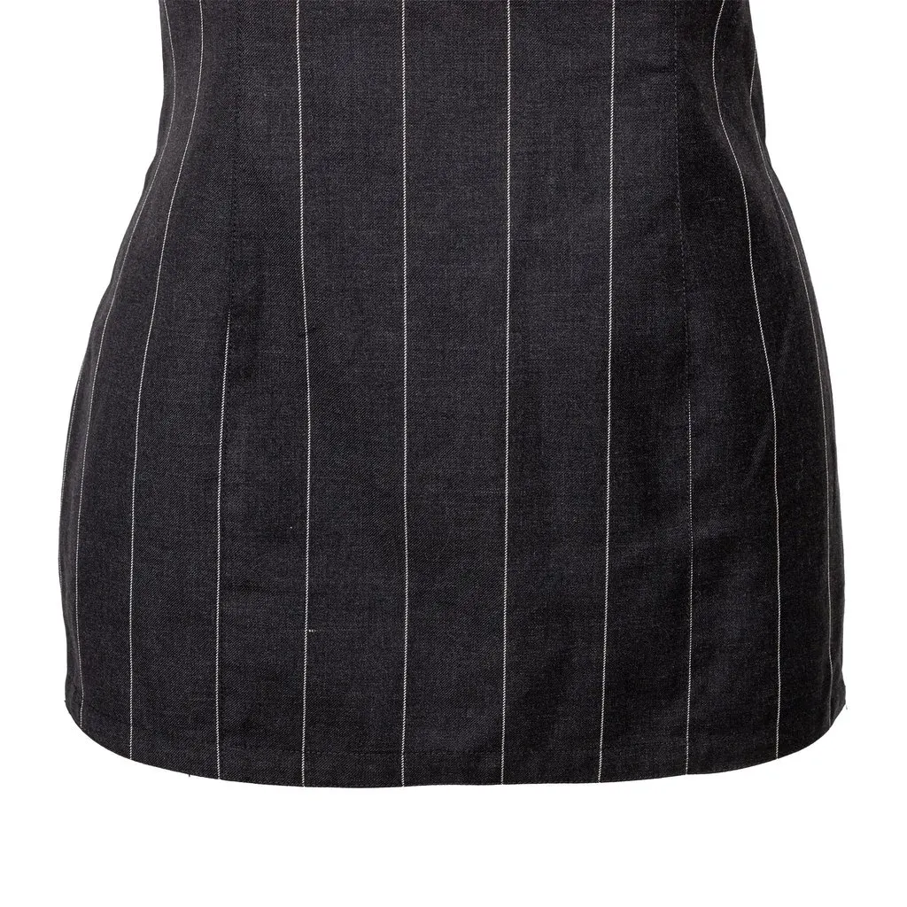 Versace Pinstripe Mini Dress - '90s Grey Wool Good - Box View
