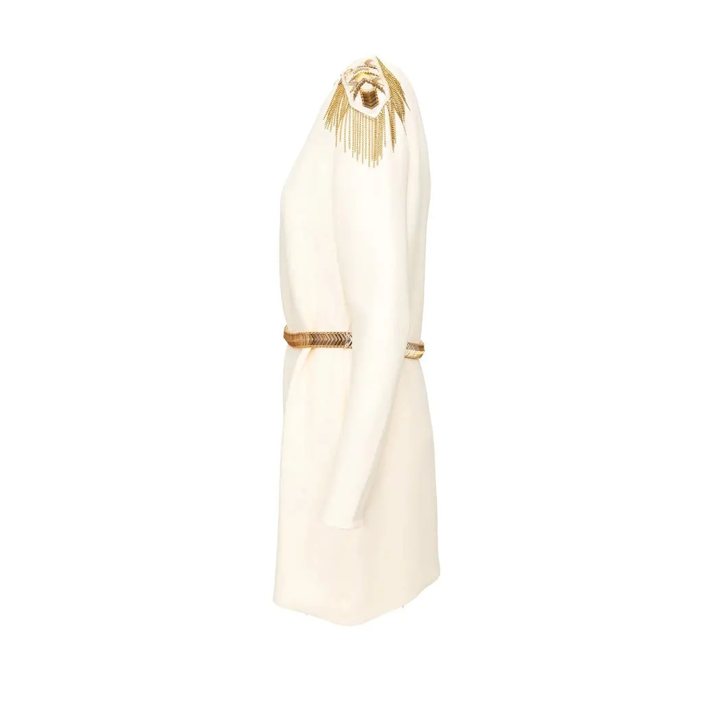 Versace Embellished Mini Dress - '10 White Silk Good - Model View