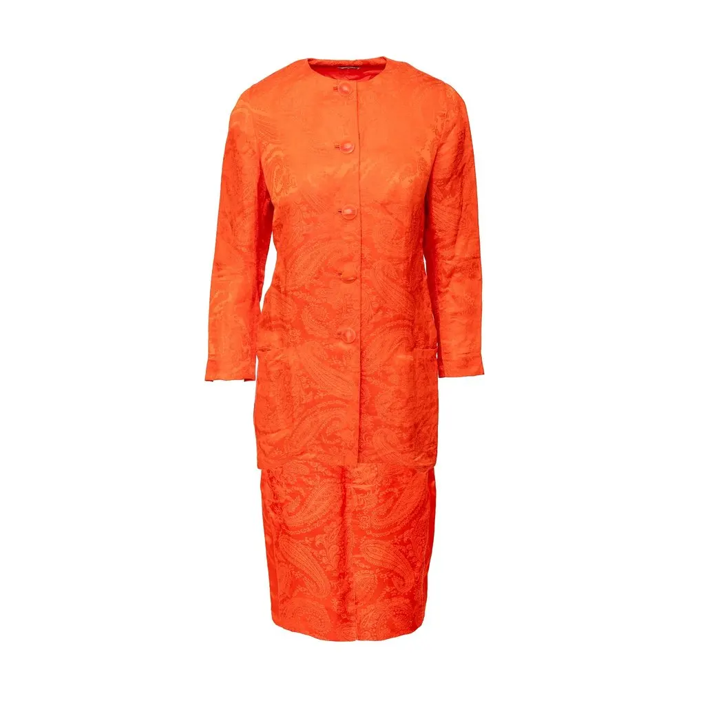 Gianni Versace Paisley Set - '90s Orange Silk Good - Front View