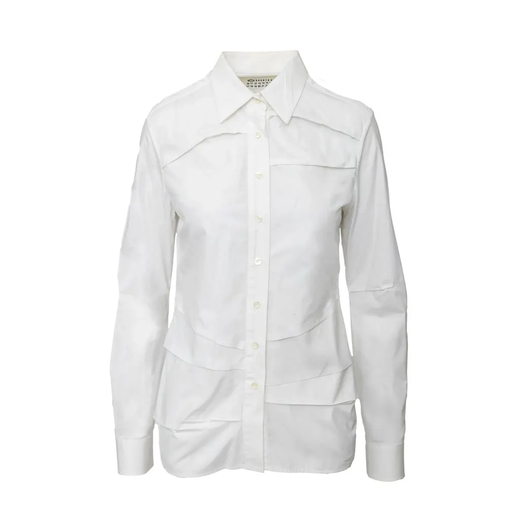 Maison Margiela Pleated Shirt - '10s White Cotton Good - Front View