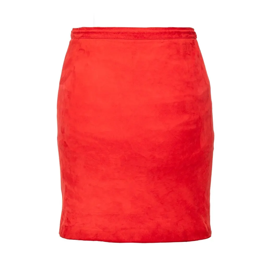 Valentino Mini Suede Skirt - '90s Red Suede Good - Front View