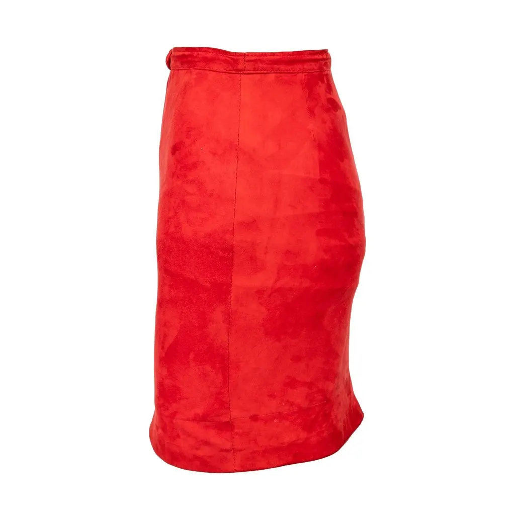 Valentino Mini Suede Skirt - '90s Red Suede Good - Back View