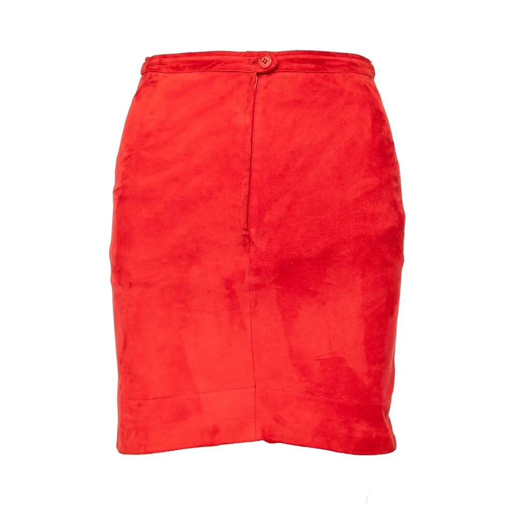 Valentino Mini Suede Skirt - '90s Red Suede Good - Inside View