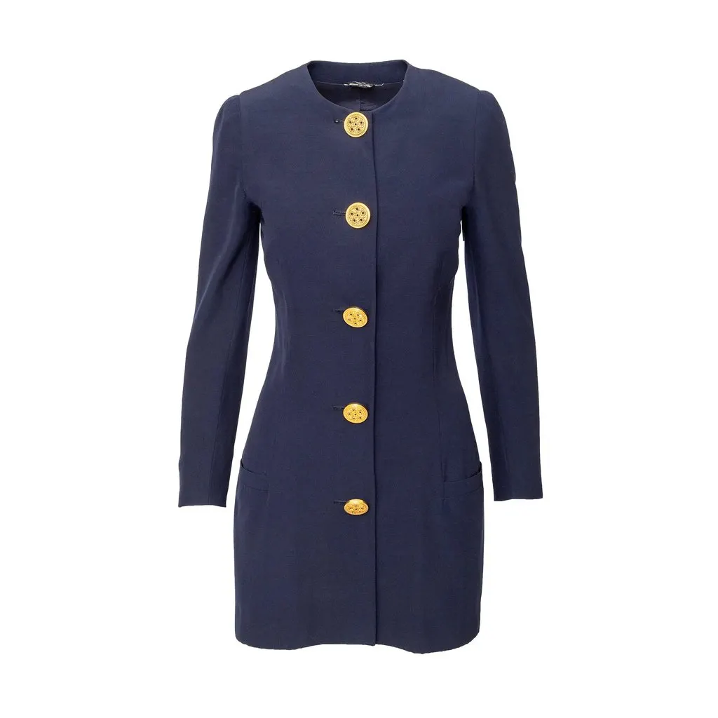 Versace Jacket with Decorative Buttons - '90s Navy Wool Good - Front View
