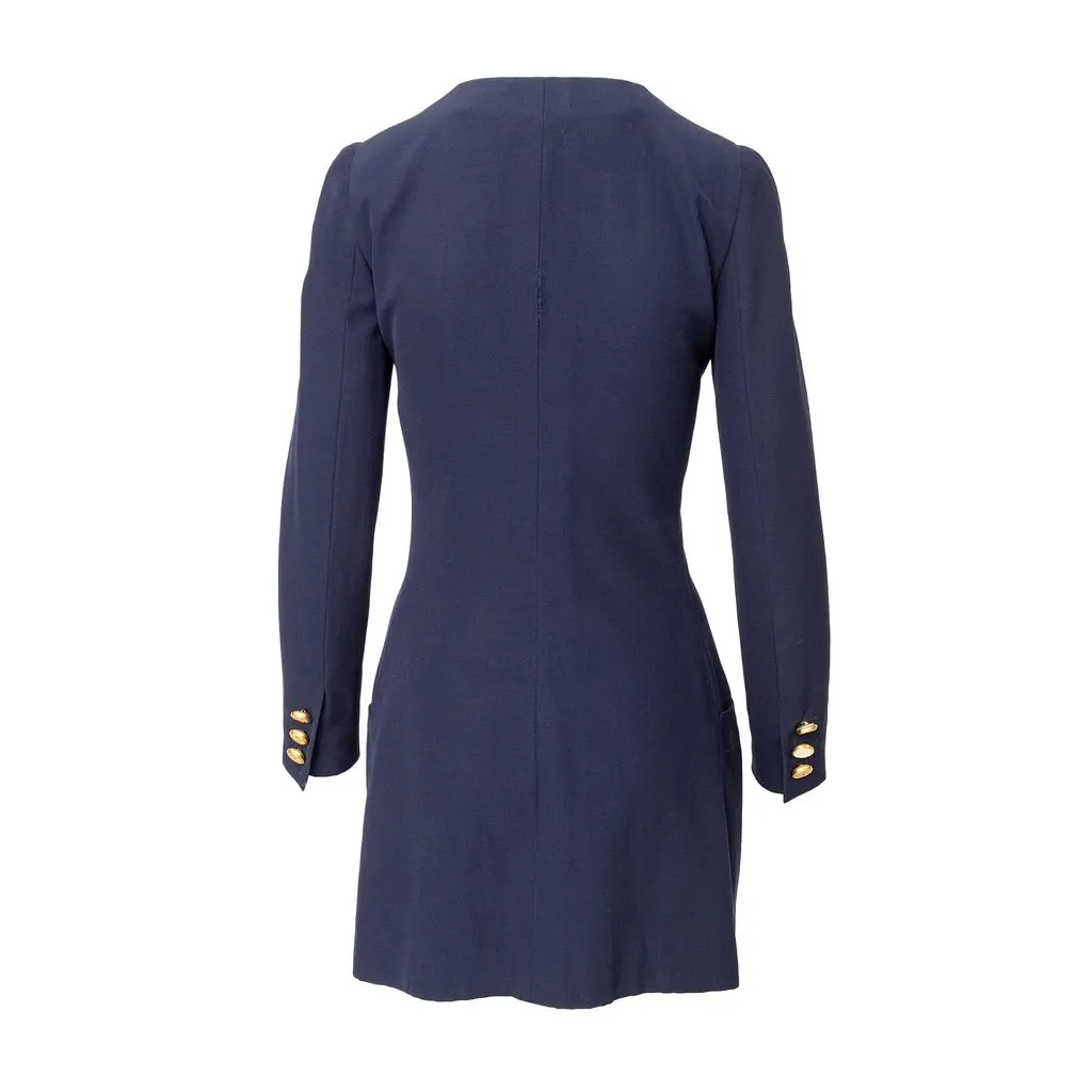Versace Jacket with Decorative Buttons - '90s Navy Wool Good - Inside View