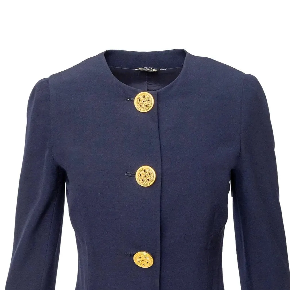 Versace Jacket with Decorative Buttons - '90s Navy Wool Good - Model View