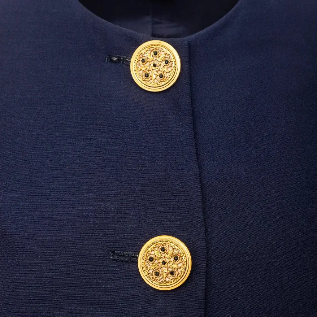 Versace Jacket with Decorative Buttons - '90s Navy Wool Good - Box View